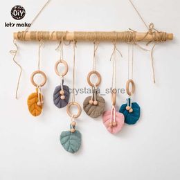Let's Make Baby Teethers 1pc Cotton Leaves Shape Pendant Beech Wooden Teething Ring Wood Beads Baby Bed Hanging Rattles Toys HKD230817