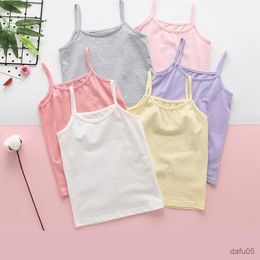 Tank Top 2023 Summer new Girls String Strappy Tops baby children women's cotton camisole T-shirt Lady sleeveless vest white/pink/grey R230817