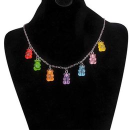 Pendant Necklaces Handmade 33 Colors Cute Judy Cartoon Bear Chain Necklaces Candy Color Pendant For Women Girl Daily Jewelry Party Gifts J230817
