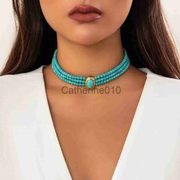 Pendant Necklaces Salircon Elegant Green Pattern Bead Chain Short Necklace Trend Multi layered Imitation Pearl Choker Women Charm WeddJewelry J230817