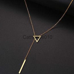 Pendant Necklaces DOTIFI For Women Necklaces Innovation Double Pendant Long Chain Openwork Triangle and Baguette Stainless Steel Necklace J230817