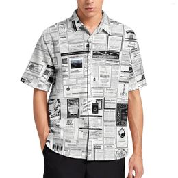 Men's Casual Shirts Spaper Print Loose Shirt Vacation Vintage Advertising Hawaiian Graphic Short Sleeve Novelty Oversized Blouses