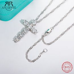 Pendant Necklaces AnuJewel 4MM 21 D Colour Diamond Cross Necklace 925 Sterling Silver 18K Gold Plated Customs Jewellery 230817