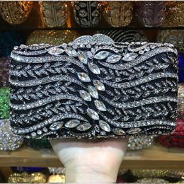 Evening Bags XIYUAN BRADN Black Blue Crystal Women Clutch Purse Hollow Out Gold Wedding Bag Metal Clutches Bridal Rhinestones Handbag