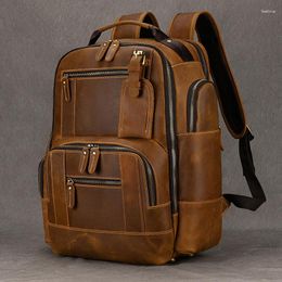 Backpack Retro Crazy Horse Leather 16 Inch School Rucksack Men Large Casual Travel Bag Brown Cowhide Daypack Personlized Gift