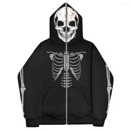 Men's Hoodies Y2K Men Couple Hoody Zip Cardigan Jacket Coat Gothic Bone Printed Hip Hop Streetwear Fashion Sweatshirts Plus Fleece