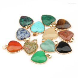 Pendant Necklaces Natural Stone Hearts Crystal Jades Agates Turquoises Charms Pendants For DIY Necklace Jewellery Making Size 35x24x7mm