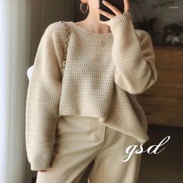 Women's Sweaters Ladies Autumn And Winter Coarse Knitted Pure Wool Round Neck Warm Sweater Solid Colour Loose Hollow Network Trend Coat 23