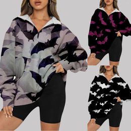 Women's Hoodies Halloween Printed Fashionable Casual Long Sleeved Zipper Half Zip Baseball Shirt Women Mom Womens V Neck Sweater