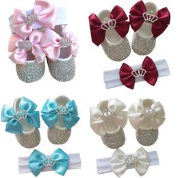 Dollbling Luxury s Baby Girl Shoes First Walker Headband Set Sparkle Bling Crystals Princess Shower Gift SH 210903