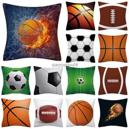 Pillow Case Rugby football basketball printed pattern square polyester cushion cover for home living room sofa decoration case 45x45cm HKD230817