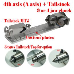 Center Height 65MM 4th A Aixs CNC Rotary Axis Tailstock MT2 3 4 Jaw Chuck 80mm for CNC Router Engraving Machine