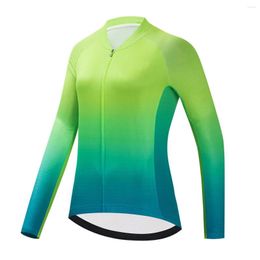 Racing Jackets HIRBGOD High Quality Long Sleeve Cycling Jersey Women Maillot Bike Green Printing Mountain Shirt With Reflective Effect MTB