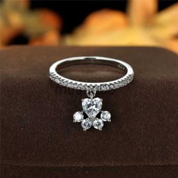 Band Rings Vintage Gold Silver Colour Animal Footprint Ring Cute Cat Paw Dog Claw Pendant Ring White Zircon Love Heart Stone Rings For Women J230817