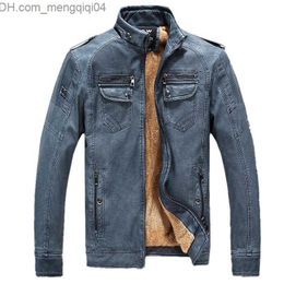 Men's Jackets Men's leather jacket Men's winter thick warm casual jacket Men's standing collar with velvet pockets Motorcycle leather jacket size 4XL Z230817