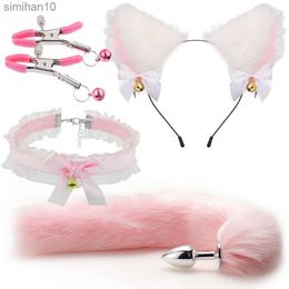 Anal Toys Sex Toys Fox Anal Plug Foxtail Bow Metal Butt Anal Plug Cute Bow-Knot Soft Cat Ears Headbands Erotic Cosplay Couples Accessories HKD230816