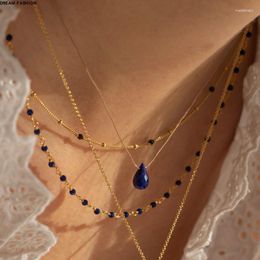 Chains Dark Blue Cut Beaded Necklace Clavicle Chain Ornament