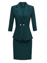 Two Piece Dress Elegant Spring Autumn Ladies Skirt Suit Blazer Black Red Green Women Business Work Wear Formal Set