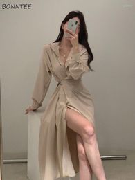 Casual Dresses Women Midi Temperament Mature Office Ladies Long Sleeve Korean Style Fashion Loose Tender Chic Ulzzang Streetwear