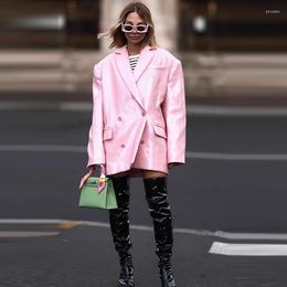 Women's Suits Spot 2023 European And American Stars Fashion Double Breasted Loose Fit Lotus Root Pink Sequin Suit Coat Skirt