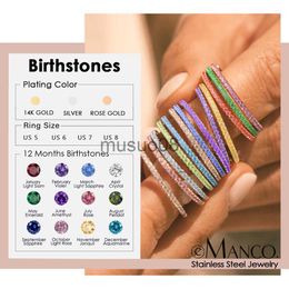 Band Rings eManco Rhinestone Birthstone Stainless Steel Ring Luxury Jewellery Gift 12 Zodiac Sparkling Rings For women Wholesale US5/6/7/8 J230817