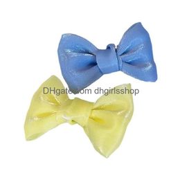 Hair Clips Barrettes Korean Sweet Solid Color Bows Clip For Kids Girls Boutique Handmade Hairpins Barrette Headwear Hairs Accessorie Dhshd