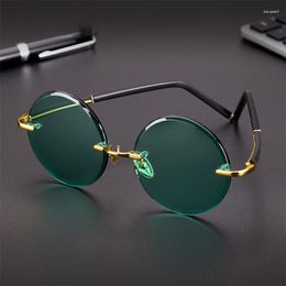 Sunglasses Glass Male Dark Green Ladies Sun Glasses For Men Rimless Round Oversized Big Large Anti Scratch Lens Brand