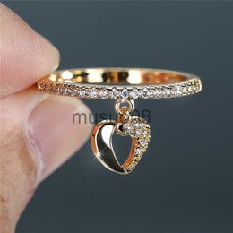 Band Rings Cute Female Crystal Hollow Heart Pendant Ring Boho Gold Silver Colour Engagement Ring Charm Zircon Stone Wedding Rings For Women J230817