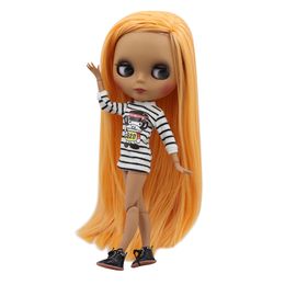 Dolls Blyth doll 30cm dark skin matte face Orange soft straight hair 16 JOINT body ICY SD DIY high quality toys gift 230816