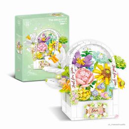 Blocks New Flowers Basket Bouquet Building Blocks Friends Romantic Tulip Plant B Decoration Assembly Toys for Girls Birthday Gifts R230817