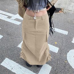 Skirts Women Cargo Hipster Harajuku Vintage Loose Girls Bodycon Drawstring Skirt With Side Pockets Pleated Chic Streetwear