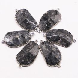 Pendant Necklaces Natural Stone Oval Connector Labradorite Slice Necklace Mineral Healing Silver Plated Edge Charms Jewelry Wholesale 6Pcs