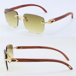 Whole Wooden With Metal High Quality Wood Rimless Sunglasses Light Color UV400 Lens Driving Fashion Designer 18K Gold Metal C 333M