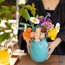 Blocks Romantic Bouquet Building Block Diy Artificial Flower Building B Toy Bouquet Decoration Girls Adults Kids Anniversary Gifts R230817