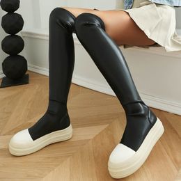 Dress Shoes Lapolaka Women Over The Knee Boots Platform Autumn Flat Heels For Woman Thick Sole Winter Slim Elastic Thigh 230816