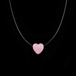 Pendant Necklaces Fashion Transparent FishLine Necklace Invisible Chain Colourful Small Love Heart Pendant Necklaces Women collares para mujer J230817