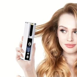 Rechargeable Wireless Hair Curler with LCD Display - Portable Automatic Ceramic Air Spin Curling Iron Styler for Women