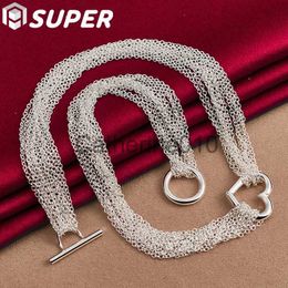 Pendant Necklaces 925 SterlSilver for Women Man Multi Line Chain Heart Pendant Necklace Collier Female Fashion Jewelry J230817