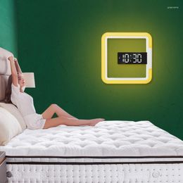 Wall Clocks Multifunctional LED Clock Digital Alarm Mirror Hollow Modern Nightlight For Home Living Room Decorations