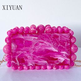 Evening Bags Women Rose Red Acrylic Box Evening Clutch Bags For Wedding Party Luxury Gold Pearl Beads Purses And Handbags Designer Gift Bags 230816