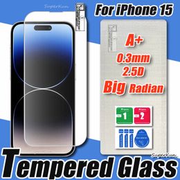 A+ 0.3mm 2.5D High-End Tempered Glass Screen Protector For iPhone 15 14 13 12 11 PRO MAX 8 7 6 PLUS SE2 SE3 Super Big Arc Plasma Oiling Film With OPP Bag