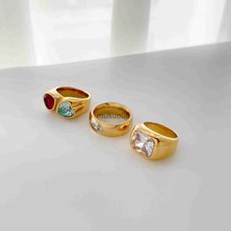 Band Rings Red Blue Double Color Heart Shape Stainless Steel Rings For Women Wedding Jewelry Fashion Accessories J230817