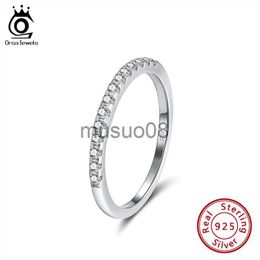 Band Rings ORSA JEWELS Genuine 925 Sterling Silver Ring Pave Half Round Zirconia Finger Stackable Ring Wedding Band Fine Gift Jewelry SR204 J230817