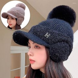 Ball Caps Women Warm Earmuffs Baseball Winter Thicken Ear-flapped Hat Big Hair Lambswool Knitted Women's Russian Bomber