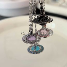 Pendant Necklaces Designer Necklace Earrings for Women Girl Rhinestone Purple Pink Stainless Steel Clavicle Chain Jewelry Set Party J230817