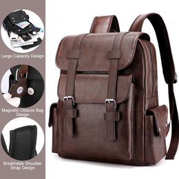 School Bags GNWXY Korean Version College Style PU Soft Leather Backpack Large Capacity Travel Laptop Backpacks For 156 inch Drop 230817