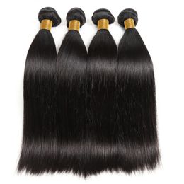 Straight Raw Brazilian Human Extensions for Black Women Natural Colour 3/4 Bundles Remy Hair Long 30 Inches