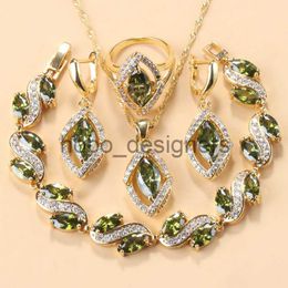 Dubai Bridal Costume Yellow Gold Colours Wedding Jewellery Sets For Women Olive Green Earrings Necklace Bracelet And Ring Sets x0817