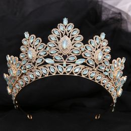 Wedding Hair Jewelry KMVEXO Baroque Big Opal Crystal Queen King Crowns Diadem Banquet Tiaras Prom Pageant Party Wedding Costume Party Hair Jewelry 230816
