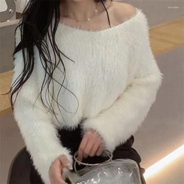 Women's Sweaters Women Mink Cashmere Autumn Clothing Loose V Neck Knitted Oversize Pullover High Street Style Crop Tops T090